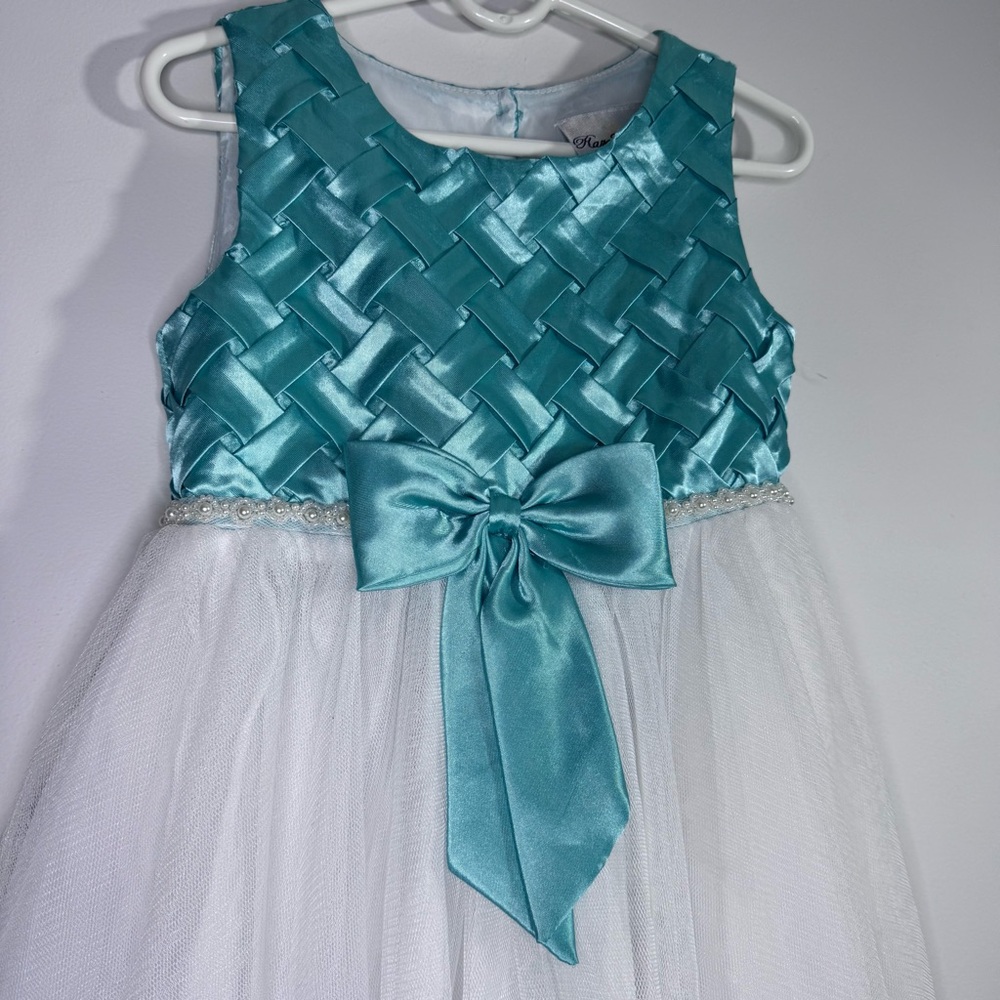 Rare Editions Girls Aqua White Party Dress Bow Tulle Easter Wedding 5 - Picture 2 of 8